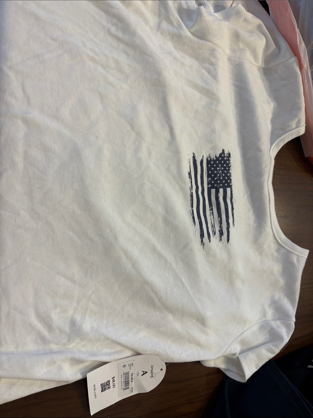 ARULA White Tank with Distressed Navy Flag Graphic